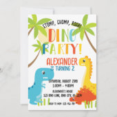 子供のカラフルな恐竜の誕生日パーティー 招待状 (正面)