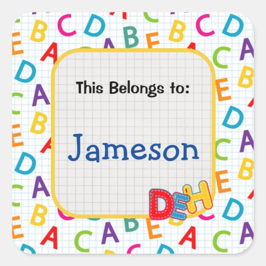 子供のカラフル学校のパターン スクエアシール (正面)