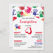 子供のカラフル手刷り誕生日パーティー 招待状 (正面)