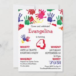 子供のカラフル手刷り誕生日パーティー 招待状