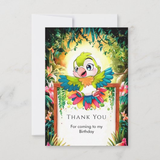 子供のカワイイインコの誕生日 サンキューカード (正面)