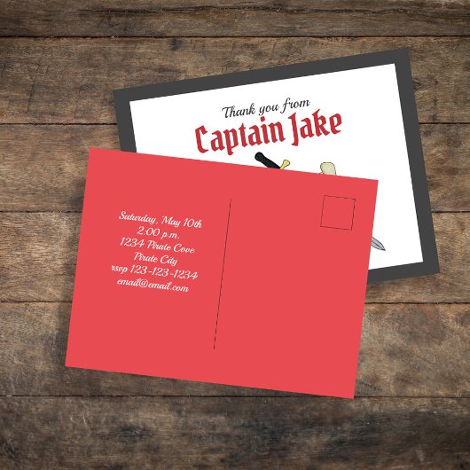 子供のキュートな海賊カスタム感謝カード ポストカード