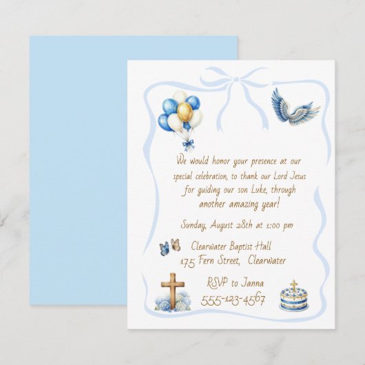 子供のクリスチャンお誕生日会のデジタルダウンロード 招待状 (正面/裏面)