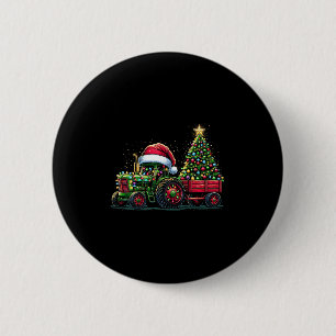子供のクリスマスのトラクターサンタのXmas農場のトラック 缶バッジ