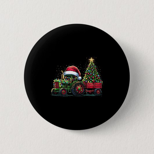 子供のクリスマスのトラクターサンタのXmas農場のトラック 缶バッジ (正面)