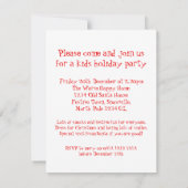 子供のクリスマスのパーティの招待状はトナカイ雪が降りました 招待状 (裏面)