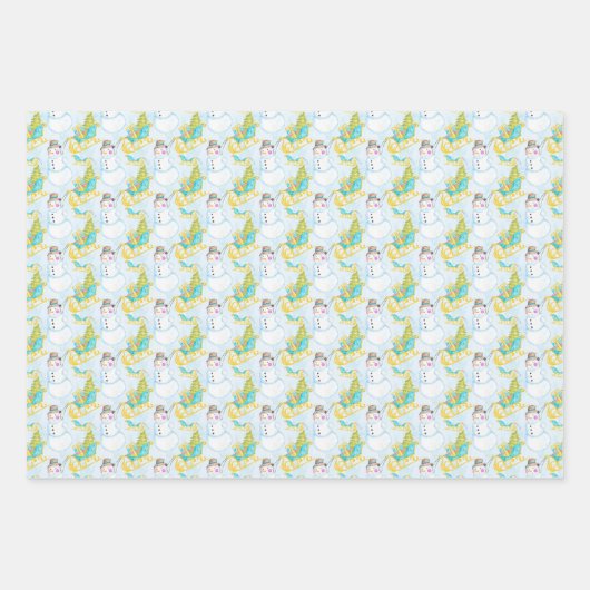 子供のクリスマスウォーター色 ラッピングペーパーシート (正面3)