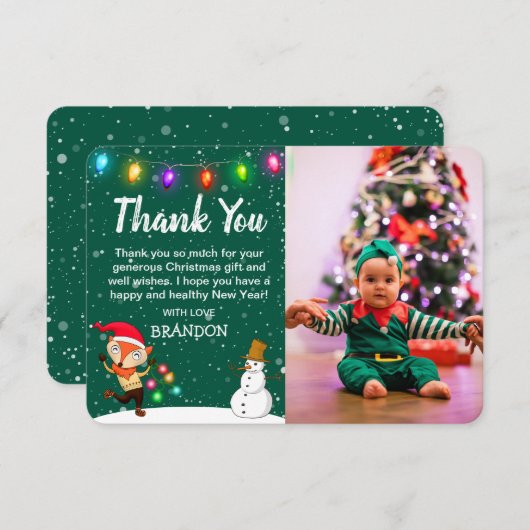 子供のクリスマス写真 感謝カード (正面/裏面)