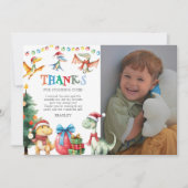 子供のクリスマス恐竜感謝カード 招待状 (正面)