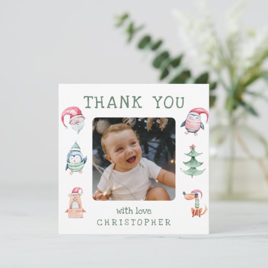 子供のクリスマス2枚組写真ありがとうカード サンキューカード (スタンド正面)