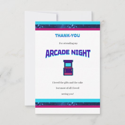 子供のゲームセンターでのお誕生日パーティーお礼カード サンキューカード (正面)