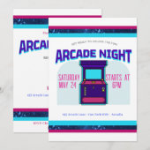 子供のゲームセンター夜の誕生日パーティー招待状 招待状 (正面/裏面)