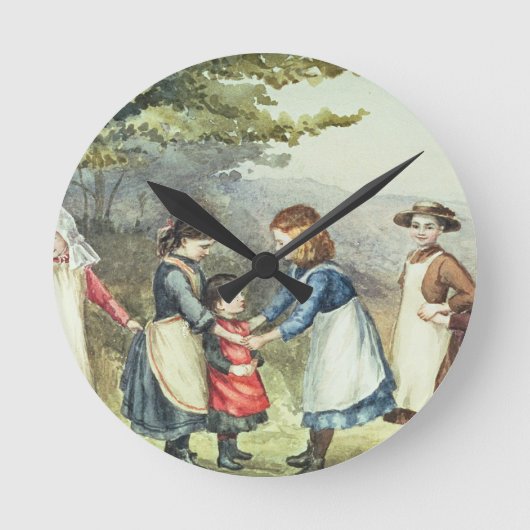 子供のゲーム、c.1880 (w/c紙で) ラウンド壁時計 (正面)