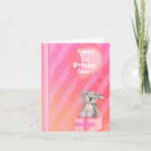 子供のコアラのピンクの女の子の第1バースデー・カード カード (正面)