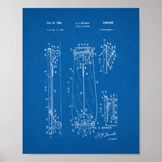 子供のコースター – スケートボード特許 – 青写真 ポスター (正面)