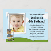 子供のゴルフくまの写真のバースデーパーティ招待状 招待状 (正面/裏面)