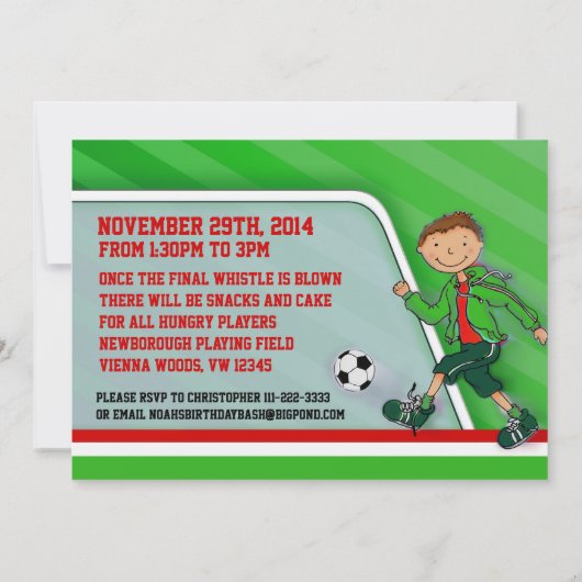 子供のサッカー/フットボールの緑の第10誕生日の招待 招待状 (裏面)