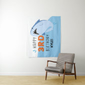 子供のサメの3歳誕生日パーティー用カスタム背景 タペストリー (インサイチュ)