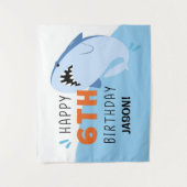 子供のサメの6歳誕生日バックドロップカスタム タペストリー (正面)