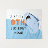 子供のサメの8歳誕生日背景カスタム タペストリー (正面(横))