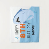 子供のサメの8歳誕生日背景カスタム タペストリー (正面)