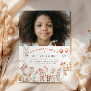 子供のサーカスをテーマにした写真の誕生日パーティー招待状 招待状