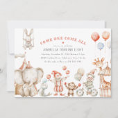 子供のサーカスをテーマにした誕生日パーティーの招待状 招待状 (正面)