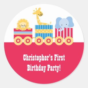 子供のサーカス列車の誕生日パーティーのステッカー ラウンドシール