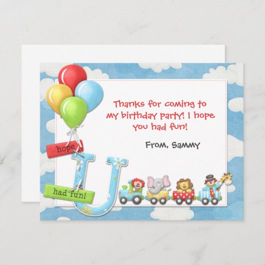 子供のサーカス誕生日パーティーお礼カード サンキューカード (正面/裏面)