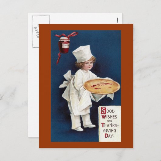 子供のシェフはとのミートバイのヴィンテージの感謝祭を シーズンポストカード (正面/裏面)