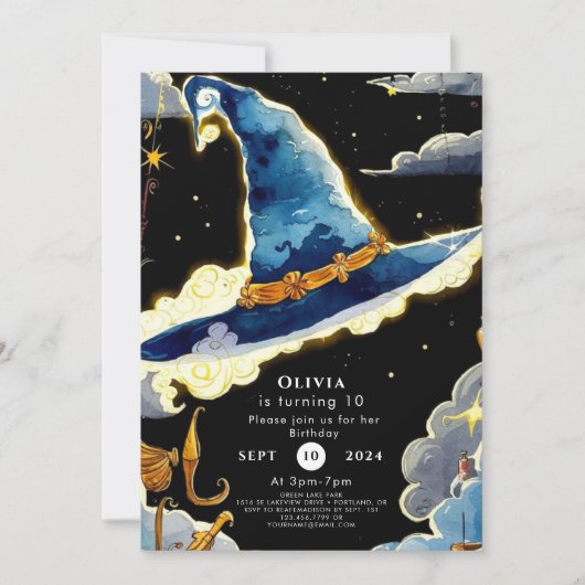 子供のシンプル魔法ウィザード誕生日 招待状 (正面)