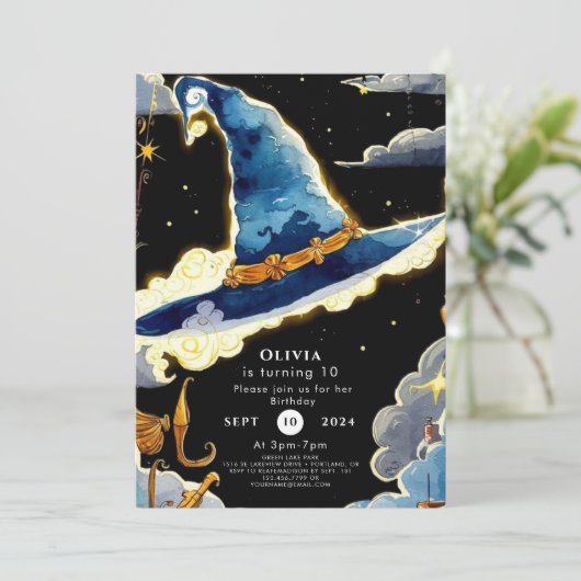 子供のシンプル魔法ウィザード誕生日 招待状 (スタンド正面)