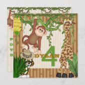 子供のジャングルサファリの誕生日の招待状のテンプレート 招待状 (正面/裏面)
