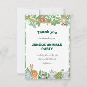 子供のジャングル動物パーティーのフラットありがとうカード サンキューカード (裏面)
