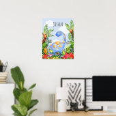 子供のジャングル水彩恐竜ベイビー男の子の寝室 ポスター (ホームオフィス)