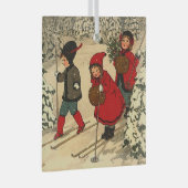 子供のスキー、ヴィンテージの冬のシーン ガラスオーナメント (正面右)