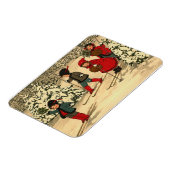 子供のスキー、ヴィンテージの冬のシーン マグネット (左側)