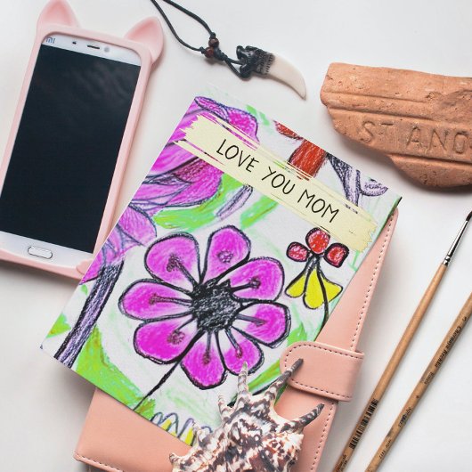 子供のスケッチと写真のカスタム母の日を追加 箔シーズンカード