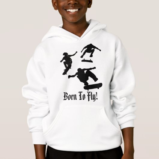 -子供のスケートボードのフード付きスウェットシャツを飛ばすために生まれて下さい (正面)