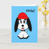 子供のスペインのな誕生日のKuteの小犬の挨拶状 カード (黄色い花)