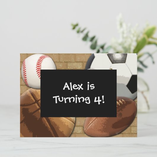 子供のスポーツのオールスター誕生日のカスタムの招待状 招待状 (スタンド正面)