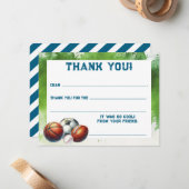 子供のスポーツ男子向けお礼メッセージカード ノートカード (正面/裏面インサイチュ)