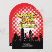 子供のスーパーヒーローパーティー招待状 - 20代の追悼式 招待状 (正面/裏面)