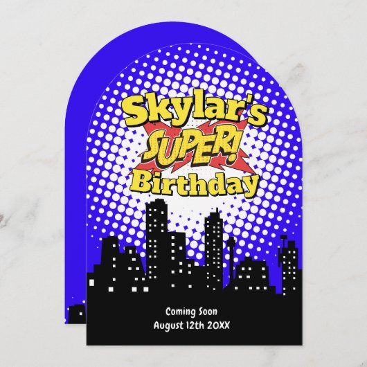 子供のスーパーヒーローパーティー招待状 - 20代の追悼式 招待状 (正面/裏面)