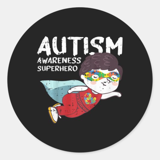 子供のスーパーヒーロー子供の自閉症の意識の贈り物ボー ラウンドシール (正面)