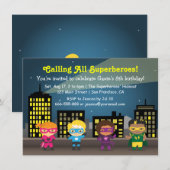 子供のスーパーヒーロー誕生日パーティーの招待状 招待状 (正面/裏面)
