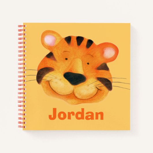 子供のタイガー顔かわいい水色オレンジ ノートブック (正面)