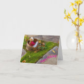 子供のテディベアの羽の誕生日をドレスアップ カード (黄色い花)