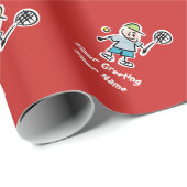 子供のテニスの漫画のカスタムな誕生日及びクリスマス ラッピングペーパー (ロールコーナー)