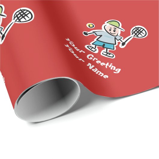 子供のテニスの漫画のカスタムな誕生日及びクリスマス ラッピングペーパー (ロールコーナー)